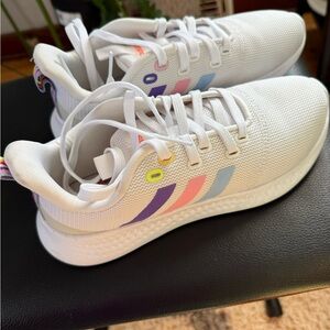 Adidas White Shoes with Colorful Stripes